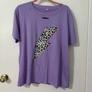 Purple cheetah lighting bolt shirt with distressing